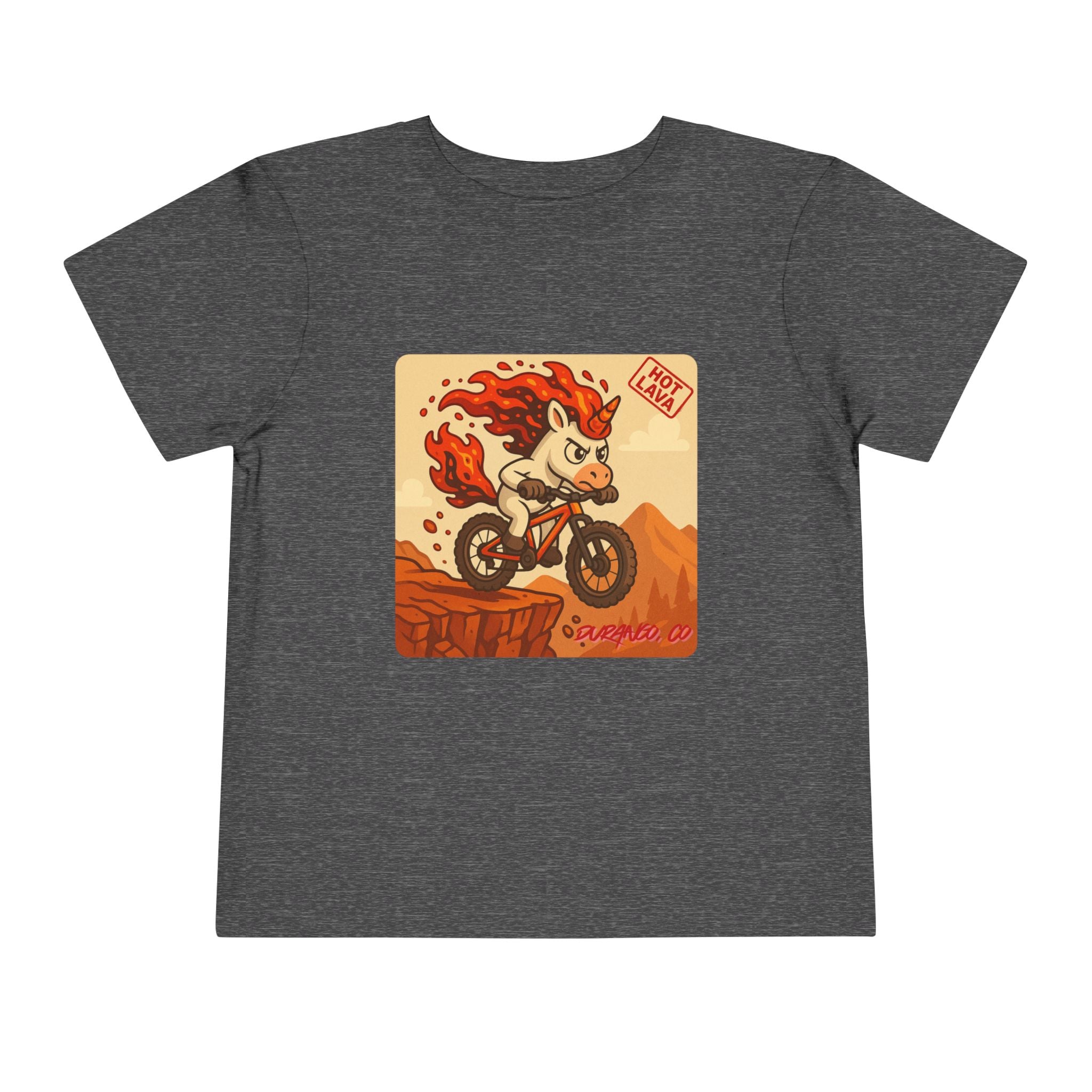 Durango, CO,  Hot Lava the Adventurous Unicorn Mountain Biking, Toddler Short Sleeve Tee