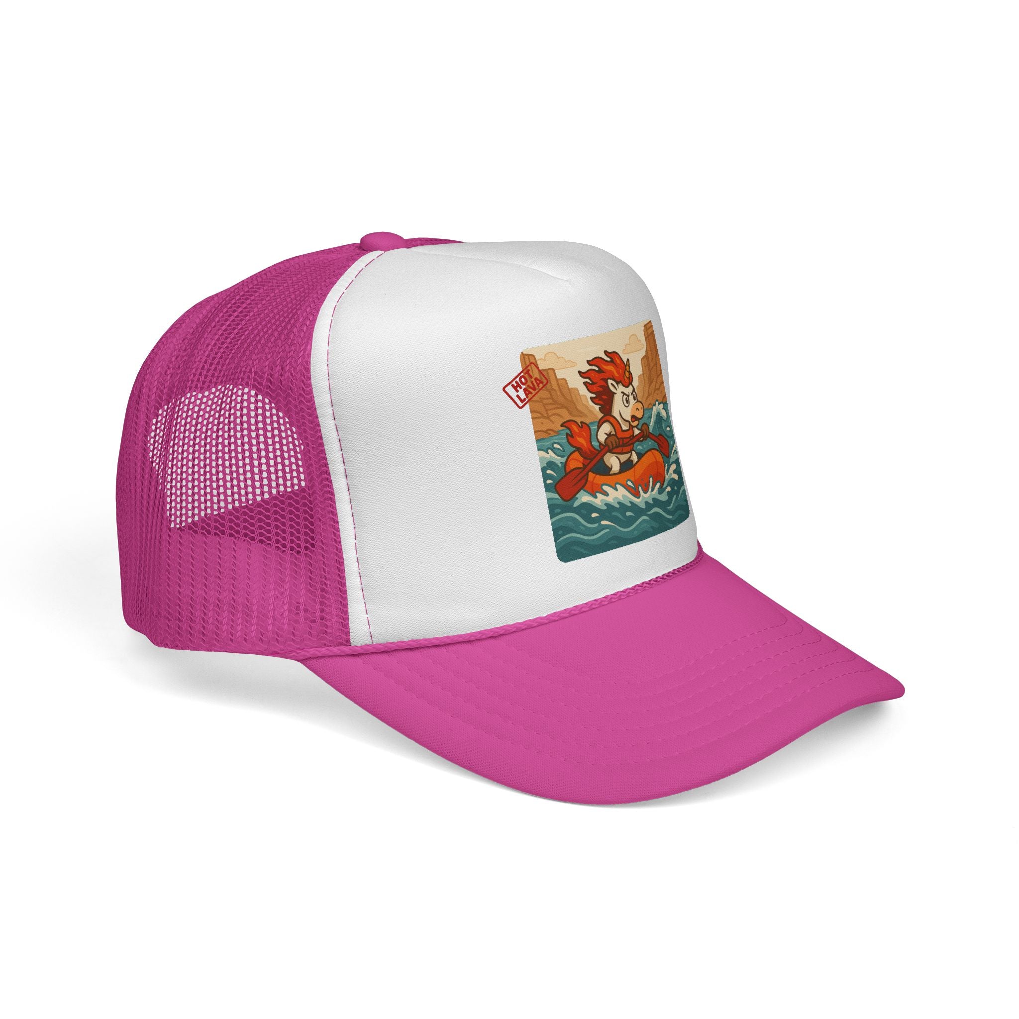 Hot Lava the Unicorn Rafting Adventure Trucker Cap - Retro River Rafting Design, Summer Hats, Outdoor Gear, Gift for Adventurers
