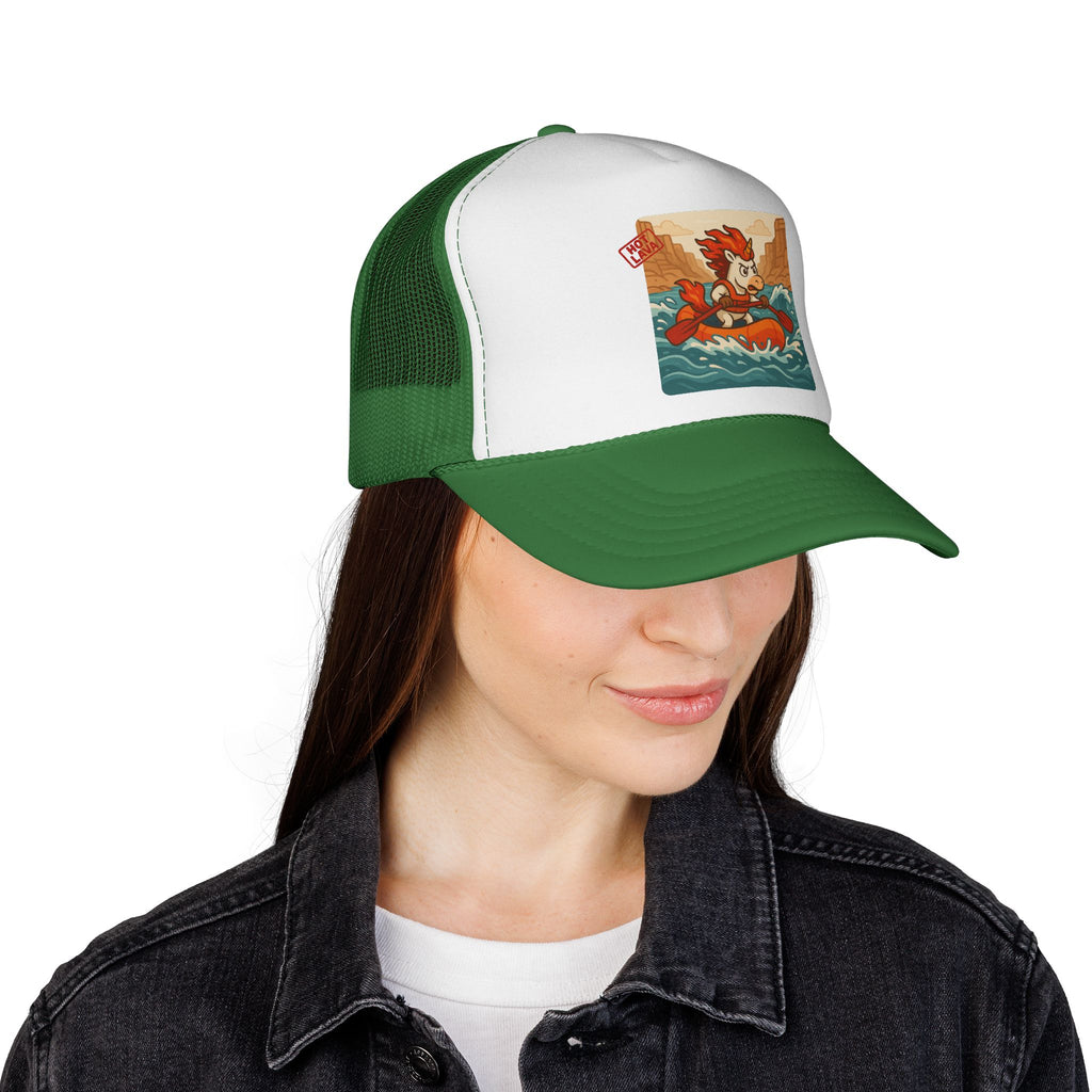 Hot Lava the Unicorn Rafting Adventure Trucker Cap - Retro River Rafting Design, Summer Hats, Outdoor Gear, Gift for Adventurers