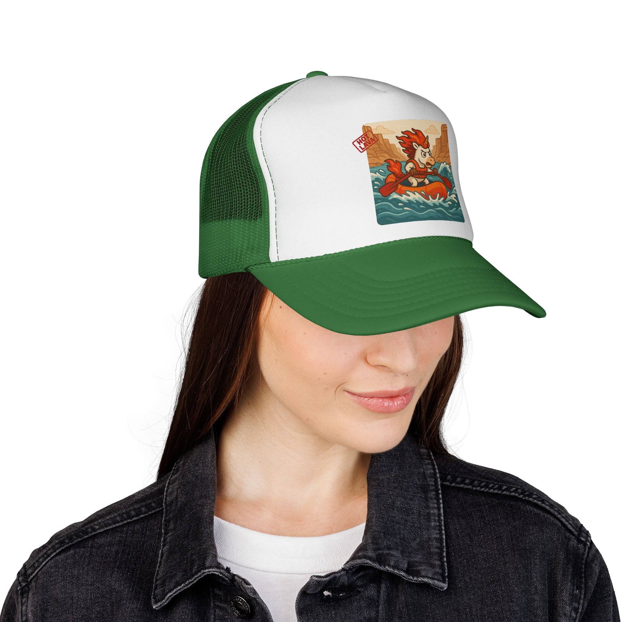 Hot Lava the Unicorn Rafting Adventure Trucker Cap - Retro River Rafting Design, Summer Hats, Outdoor Gear, Gift for Adventurers