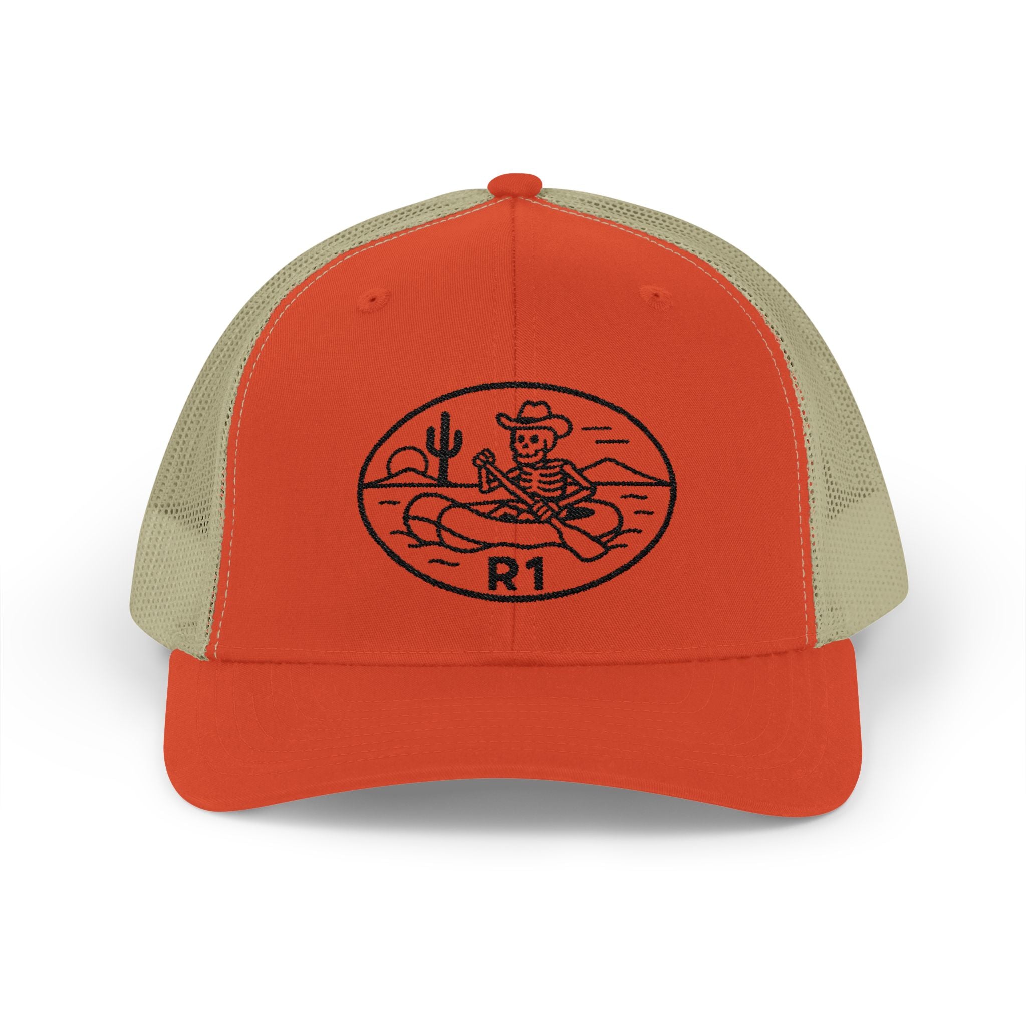 R1 Rafting Cowboy Desert Sketch Snapback, Trucker Cap | Embroidered R1 Logo