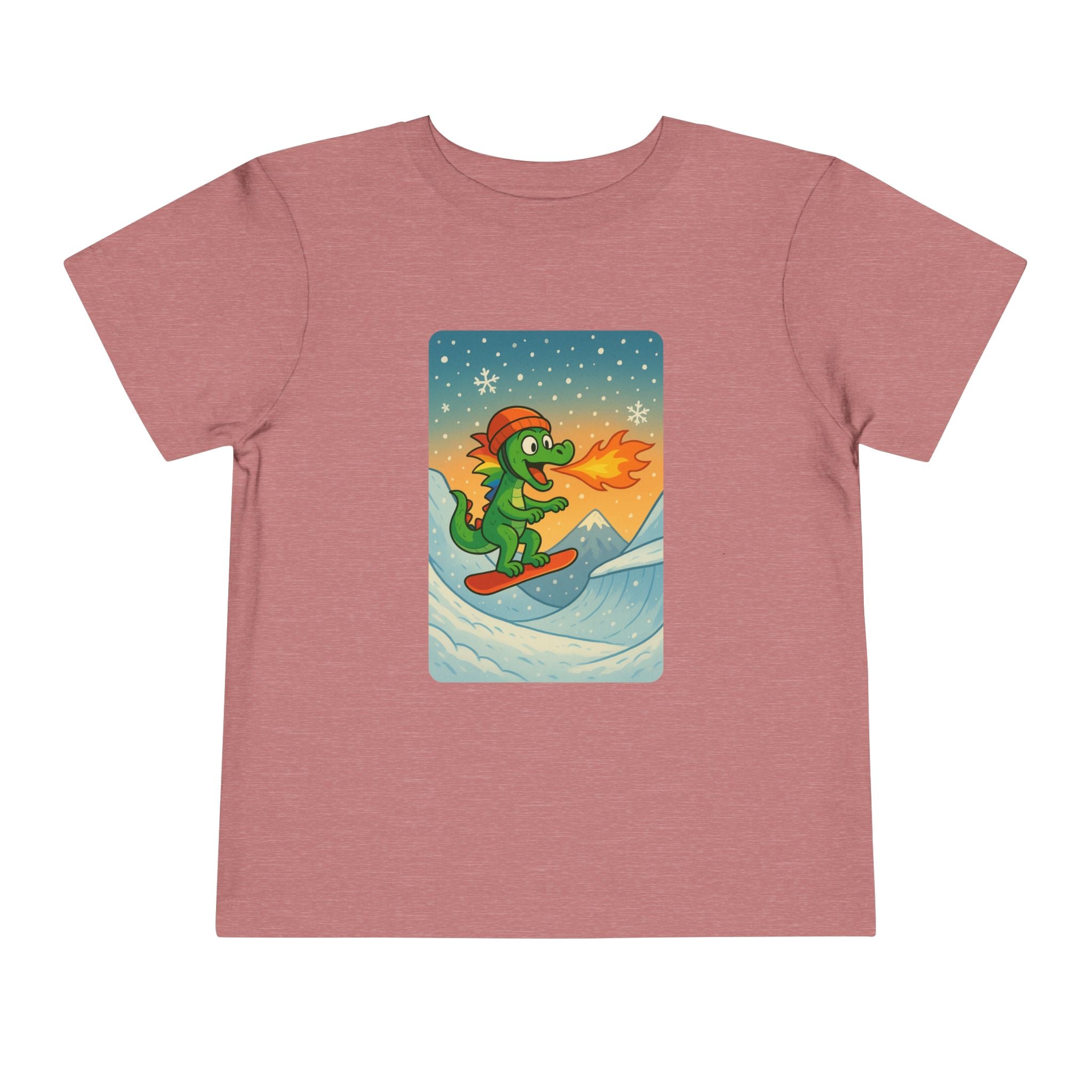 Snowboarding fire breathing dragon crushin' the slopes Tee - Toddler Short Sleeve Shirt, Fun Graphic Tee, Kid's Summer Top, Birthday Gift,