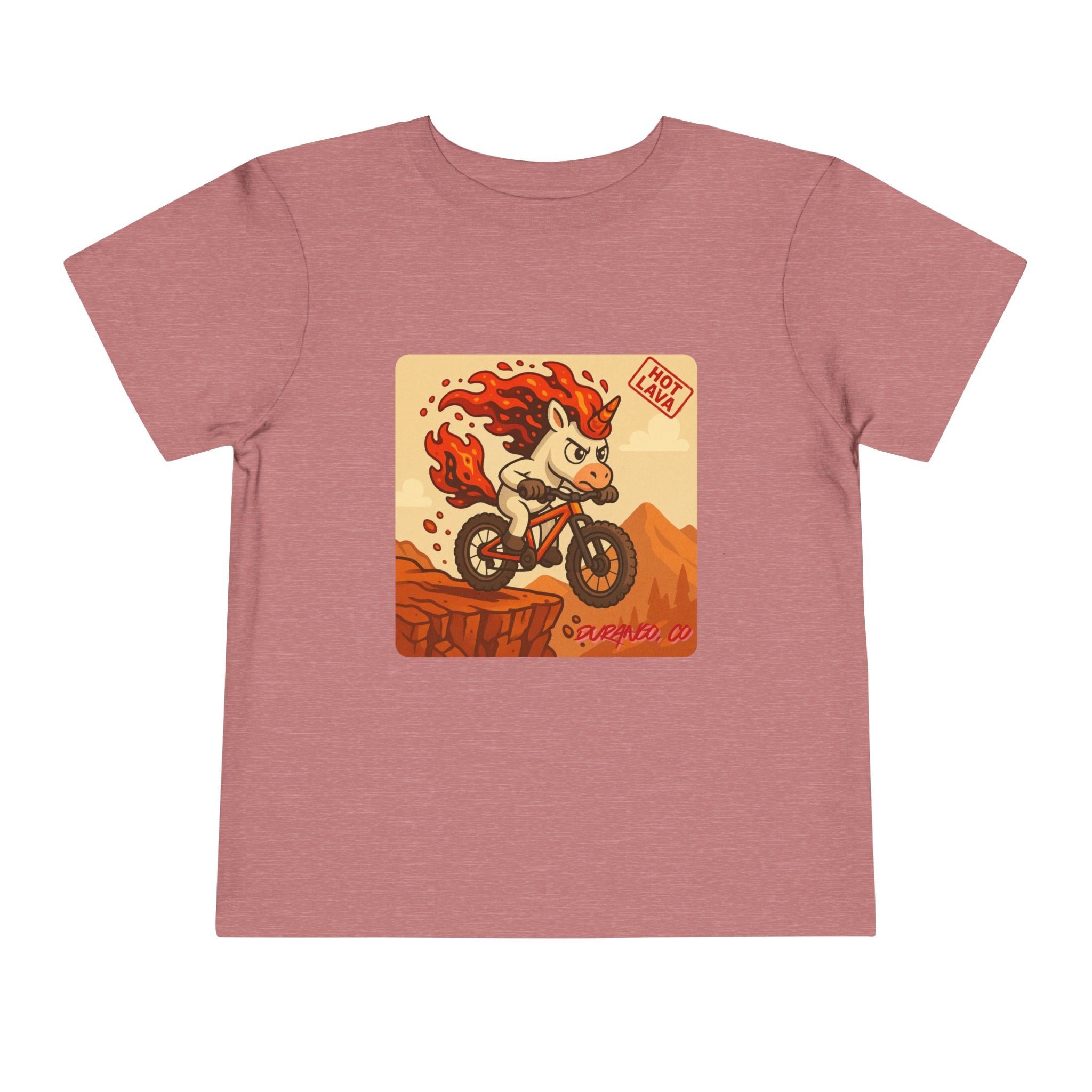 Durango, CO,  Hot Lava the Adventurous Unicorn Mountain Biking, Toddler Short Sleeve Tee