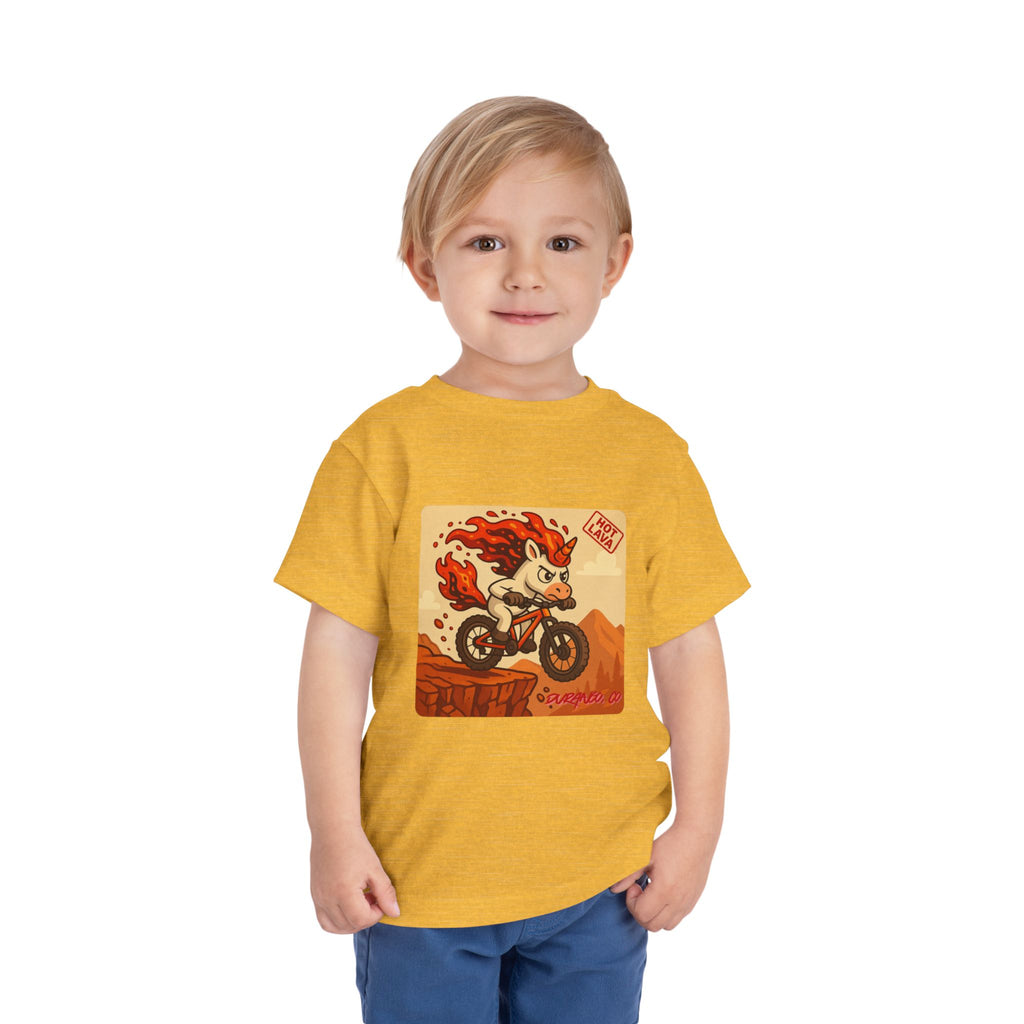 Durango, CO,  Hot Lava the Adventurous Unicorn Mountain Biking, Toddler Short Sleeve Tee