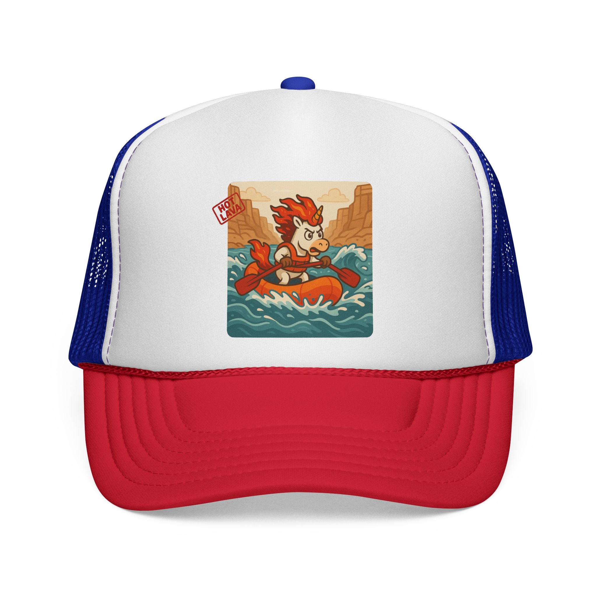 Hot Lava the Unicorn Rafting Adventure Trucker Cap - Retro River Rafting Design, Summer Hats, Outdoor Gear, Gift for Adventurers