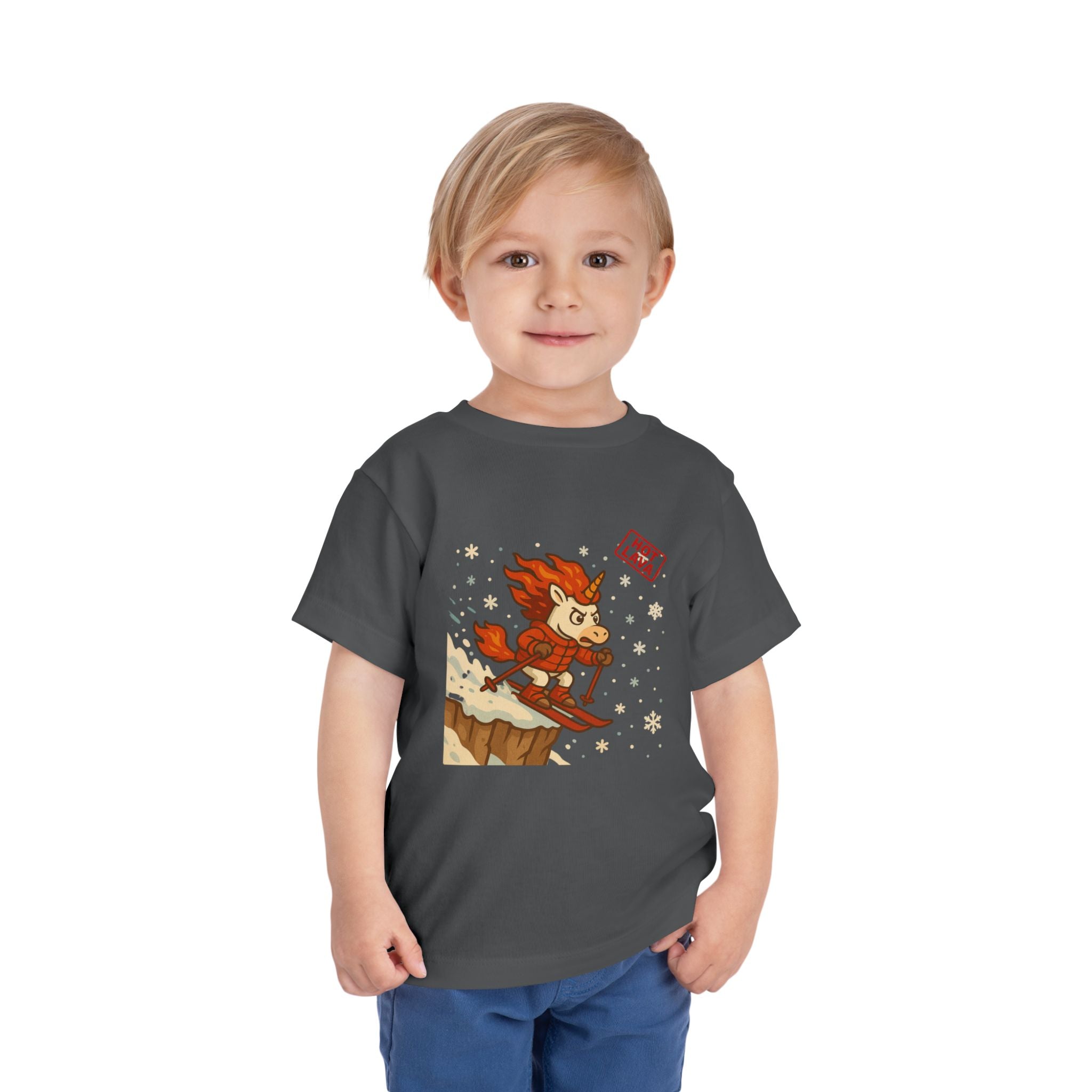 Hot Lava the adventurous Unicorn Skiing Toddler Short Sleeve Tee
