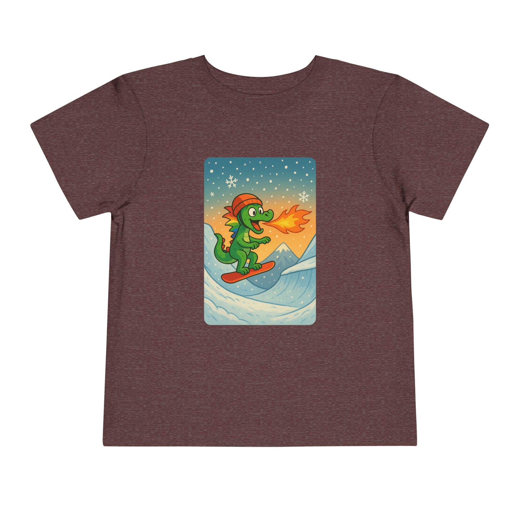 Snowboarding fire breathing dragon crushin' the slopes Tee - Toddler Short Sleeve Shirt, Fun Graphic Tee, Kid's Summer Top, Birthday Gift,