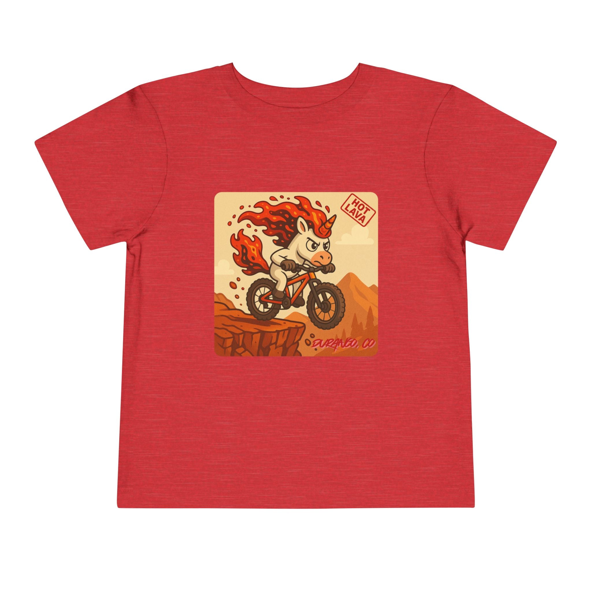 Durango, CO,  Hot Lava the Adventurous Unicorn Mountain Biking, Toddler Short Sleeve Tee