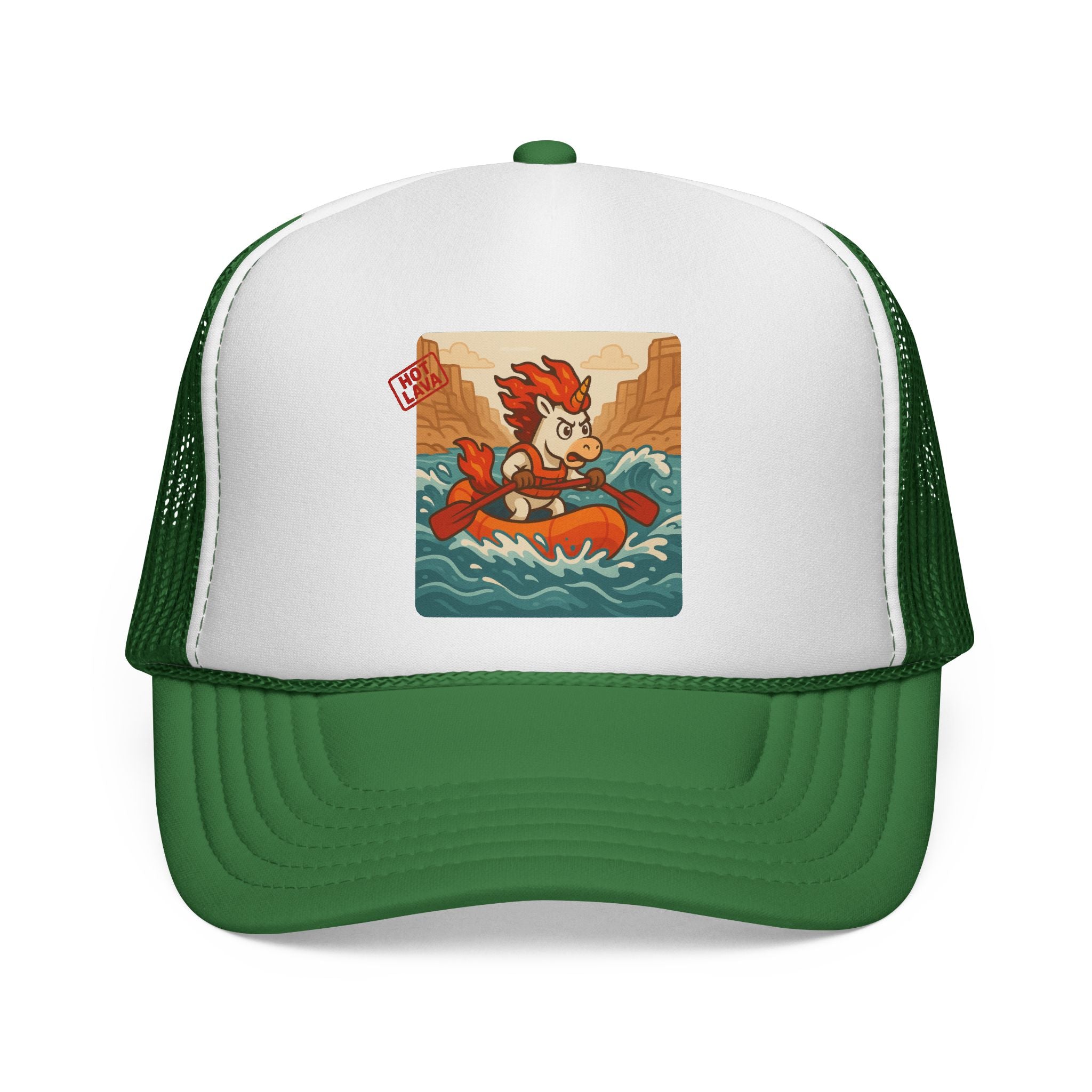 Hot Lava the Unicorn Rafting Adventure Trucker Cap - Retro River Rafting Design, Summer Hats, Outdoor Gear, Gift for Adventurers
