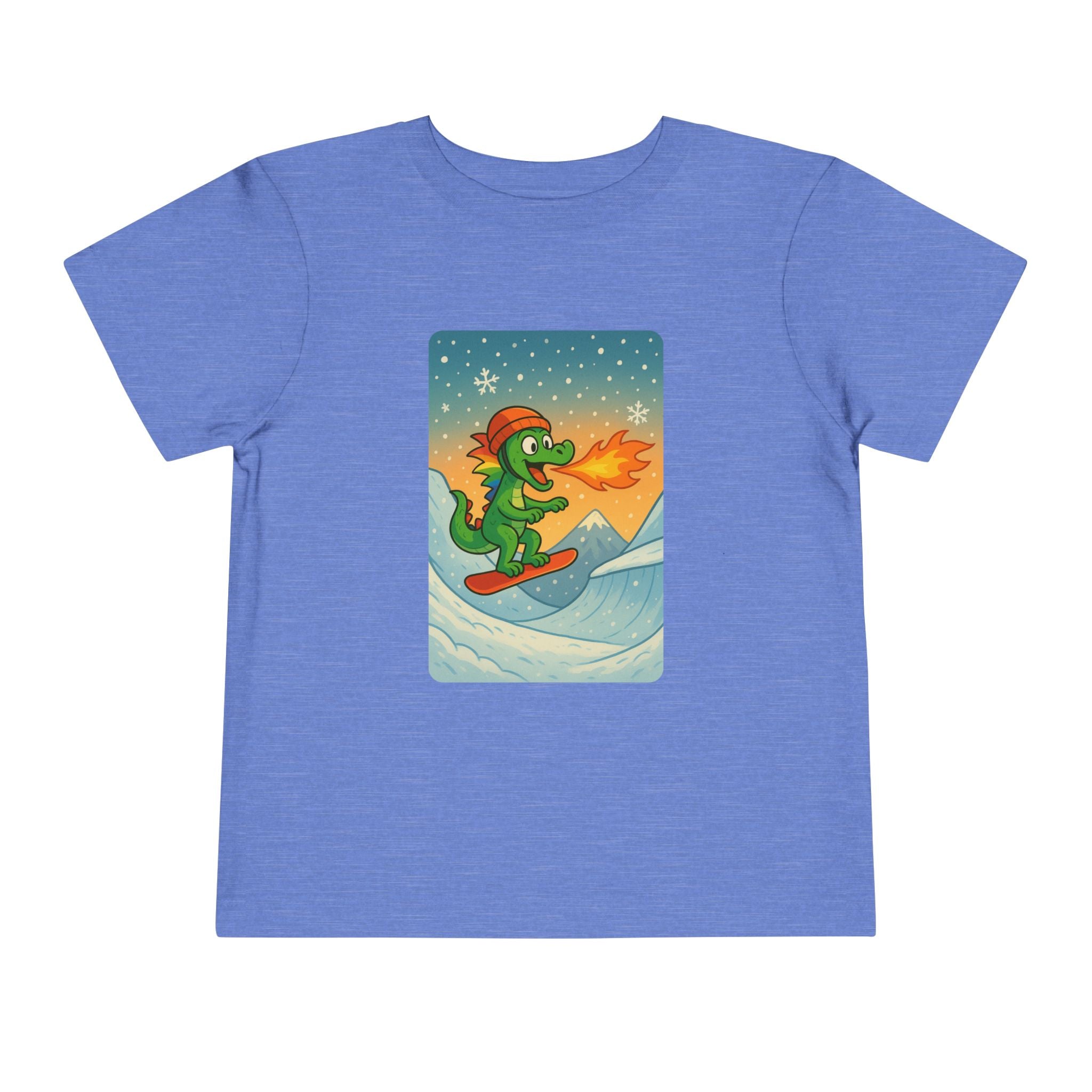 Snowboarding fire breathing dragon crushin' the slopes Tee - Toddler Short Sleeve Shirt, Fun Graphic Tee, Kid's Summer Top, Birthday Gift,