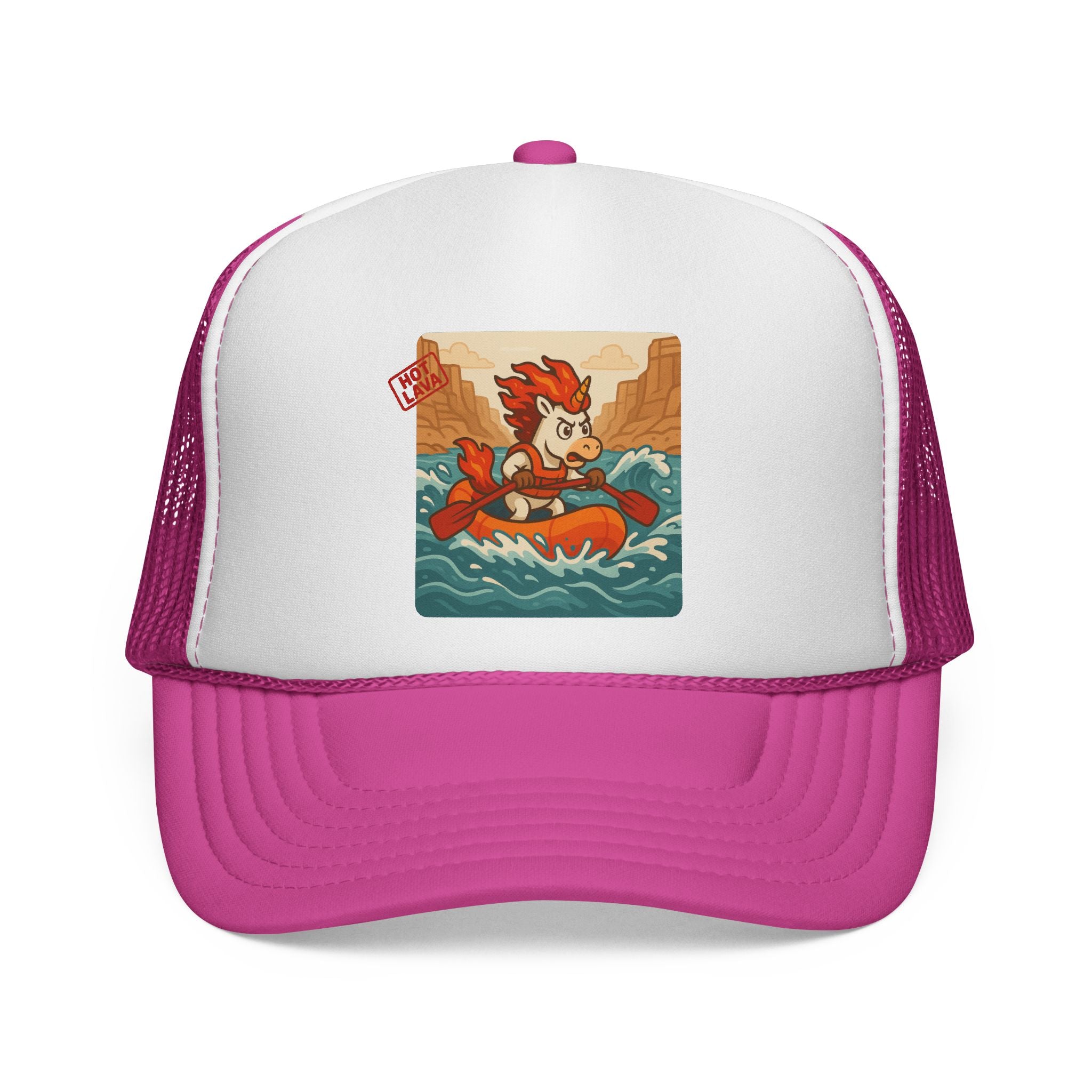 Hot Lava the Unicorn Rafting Adventure Trucker Cap - Retro River Rafting Design, Summer Hats, Outdoor Gear, Gift for Adventurers