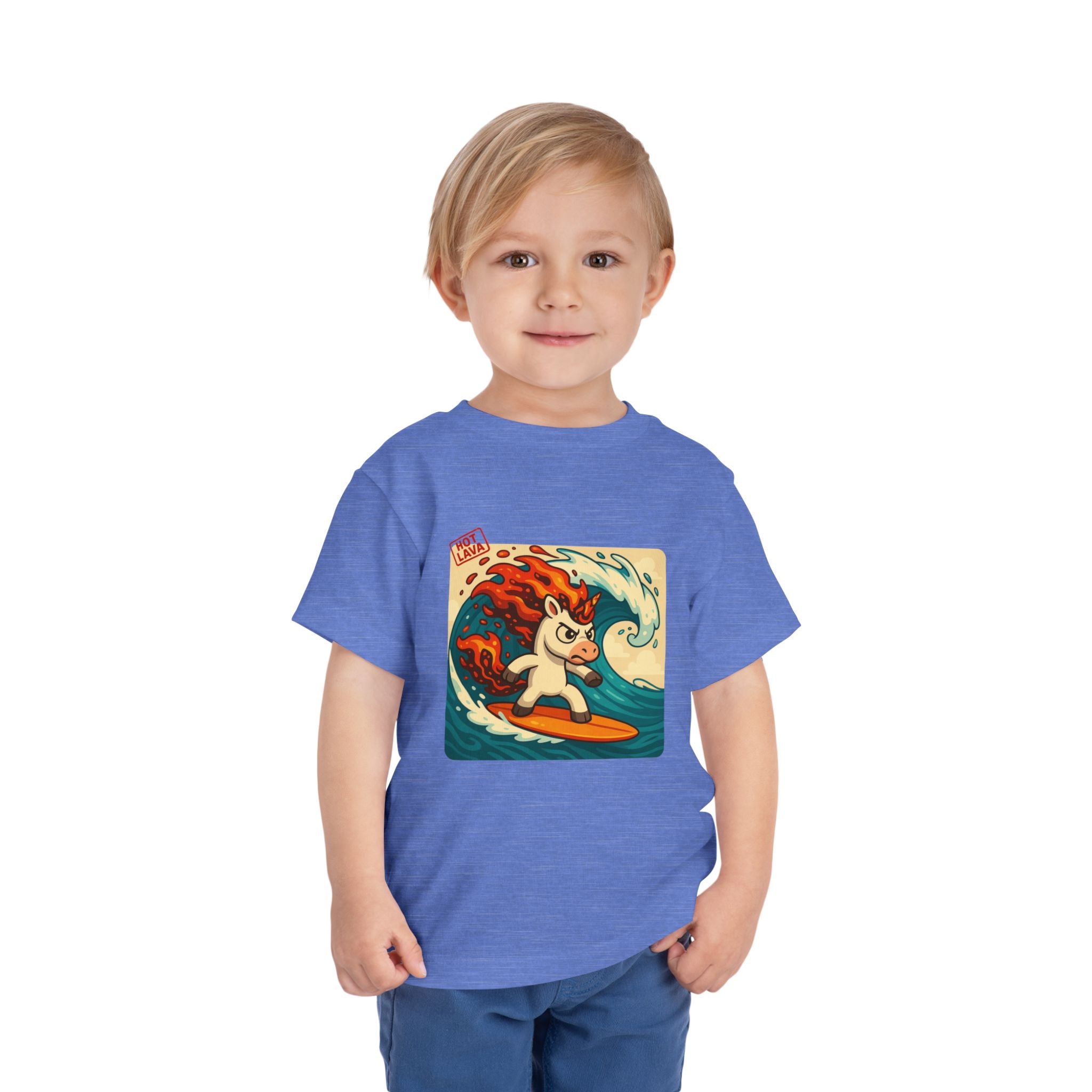 Hot Lava the Unicorn Surfing Toddler Short Sleeve Tee
