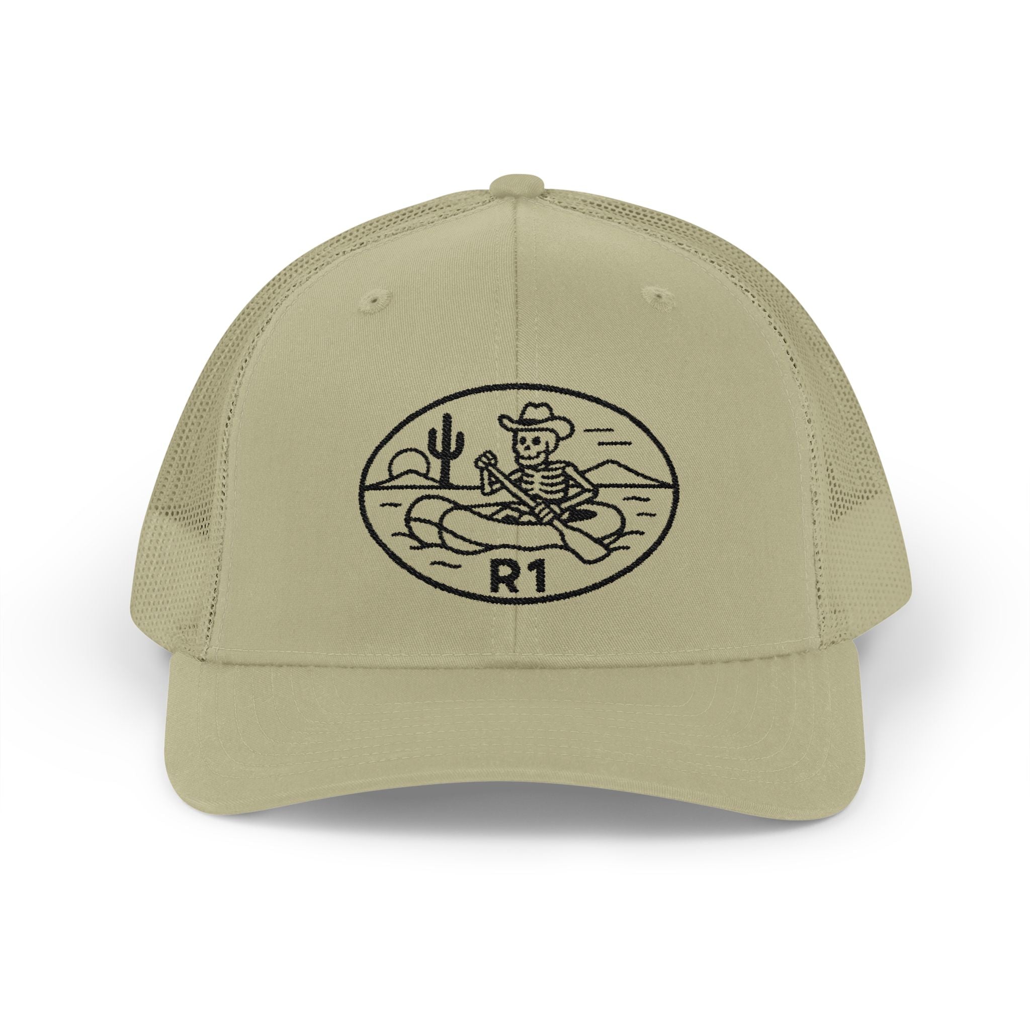 R1 Rafting Cowboy Desert Sketch Snapback, Trucker Cap | Embroidered R1 Logo