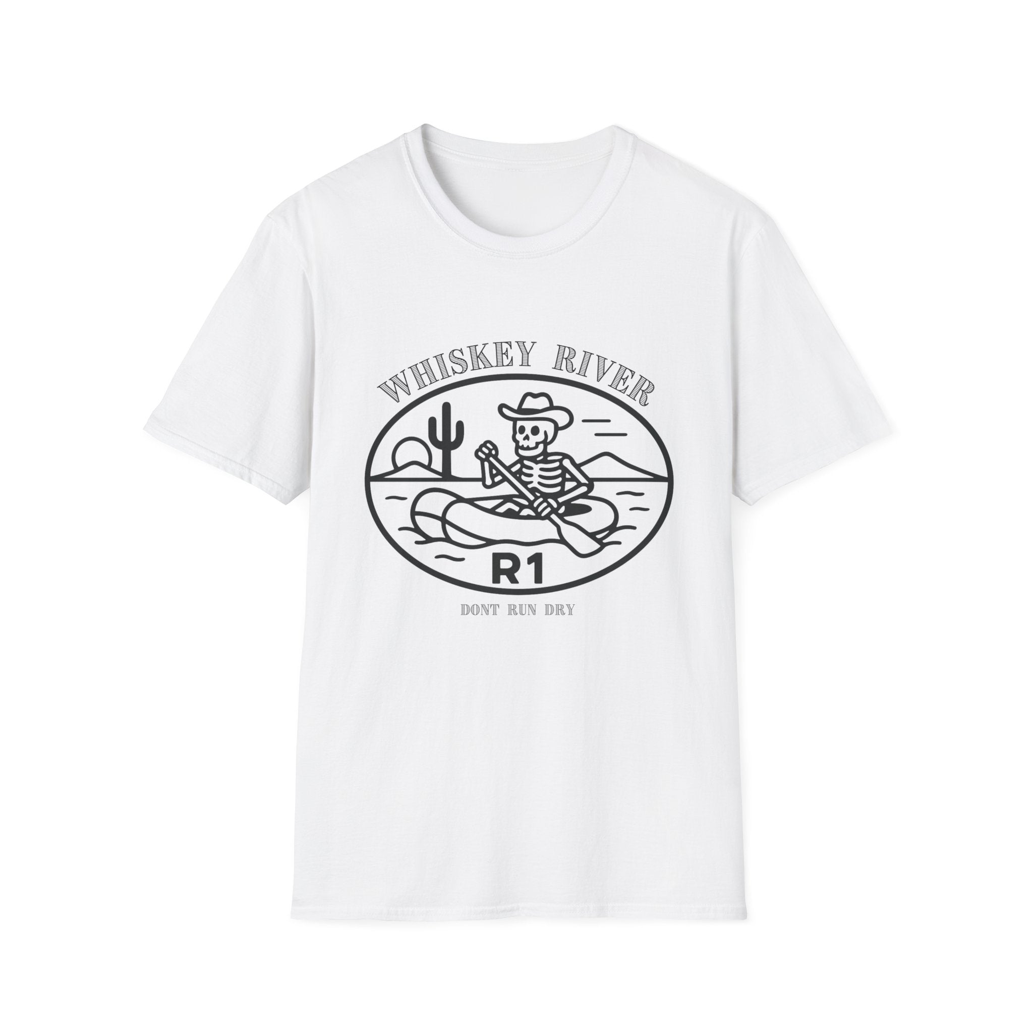 Whiskey River Skeleton Paddling T-Shirt | Western Canoe Graphic
