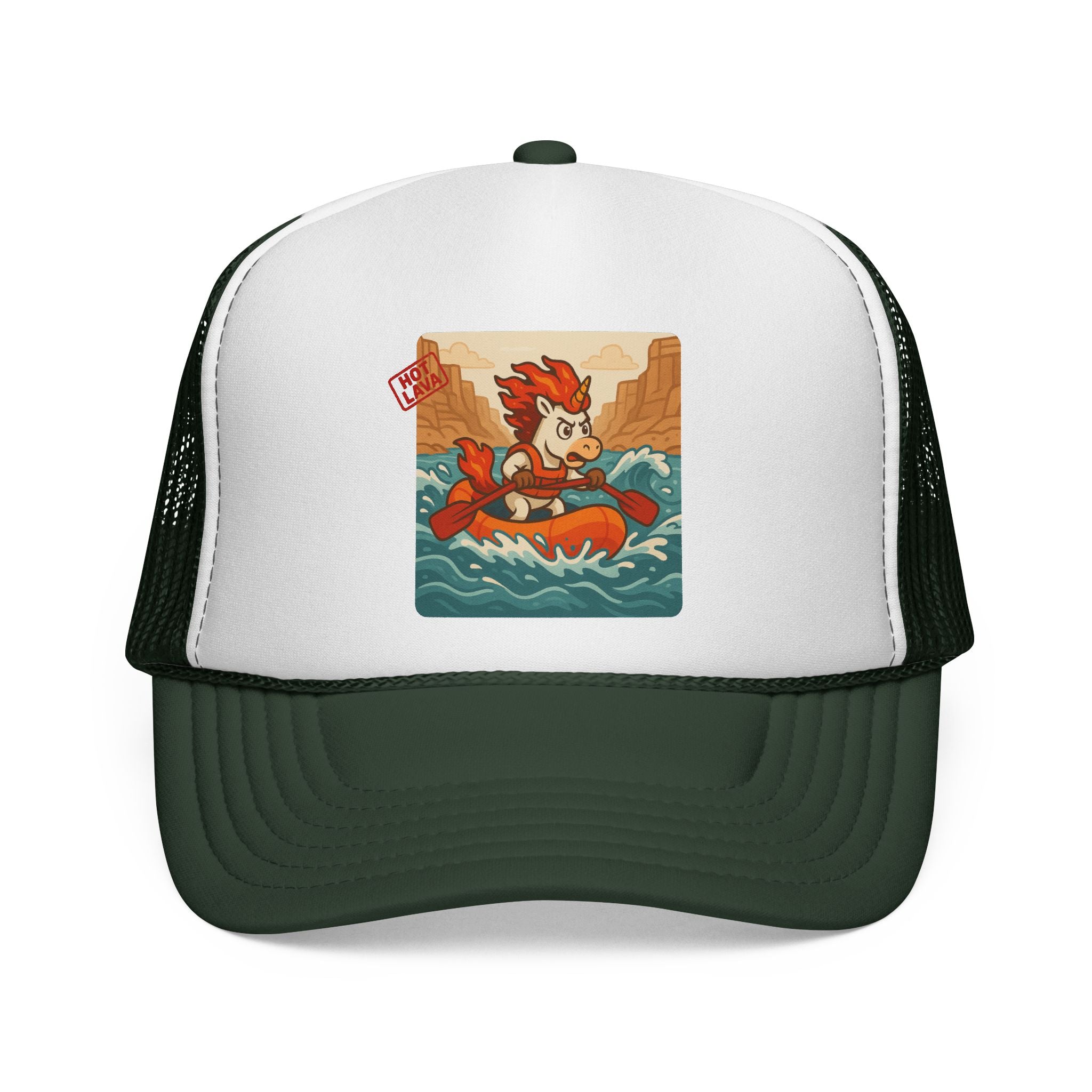 Hot Lava the Unicorn Rafting Adventure Trucker Cap - Retro River Rafting Design, Summer Hats, Outdoor Gear, Gift for Adventurers