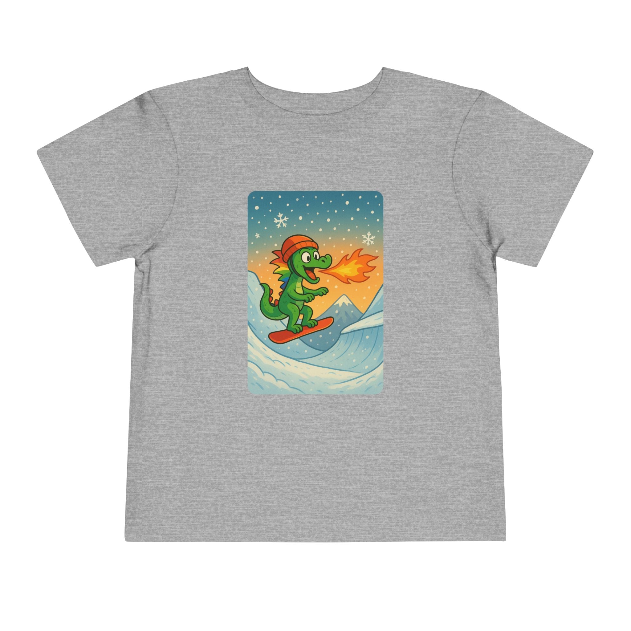 Snowboarding fire breathing dragon crushin' the slopes Tee - Toddler Short Sleeve Shirt, Fun Graphic Tee, Kid's Summer Top, Birthday Gift,