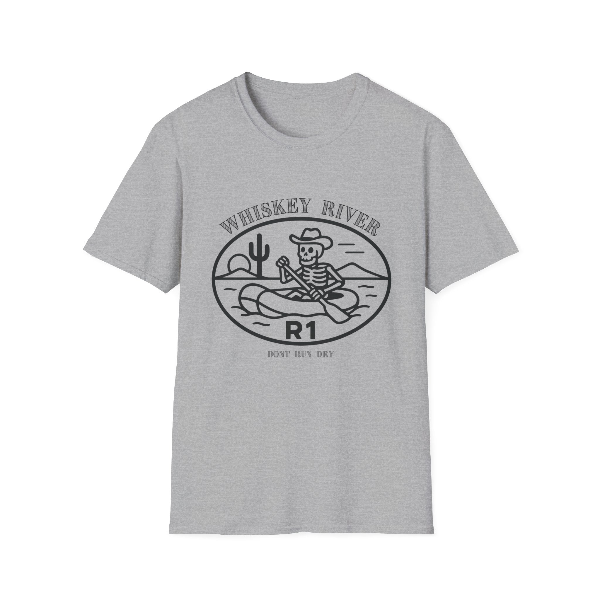 Whiskey River Skeleton Paddling T-Shirt | Western Canoe Graphic