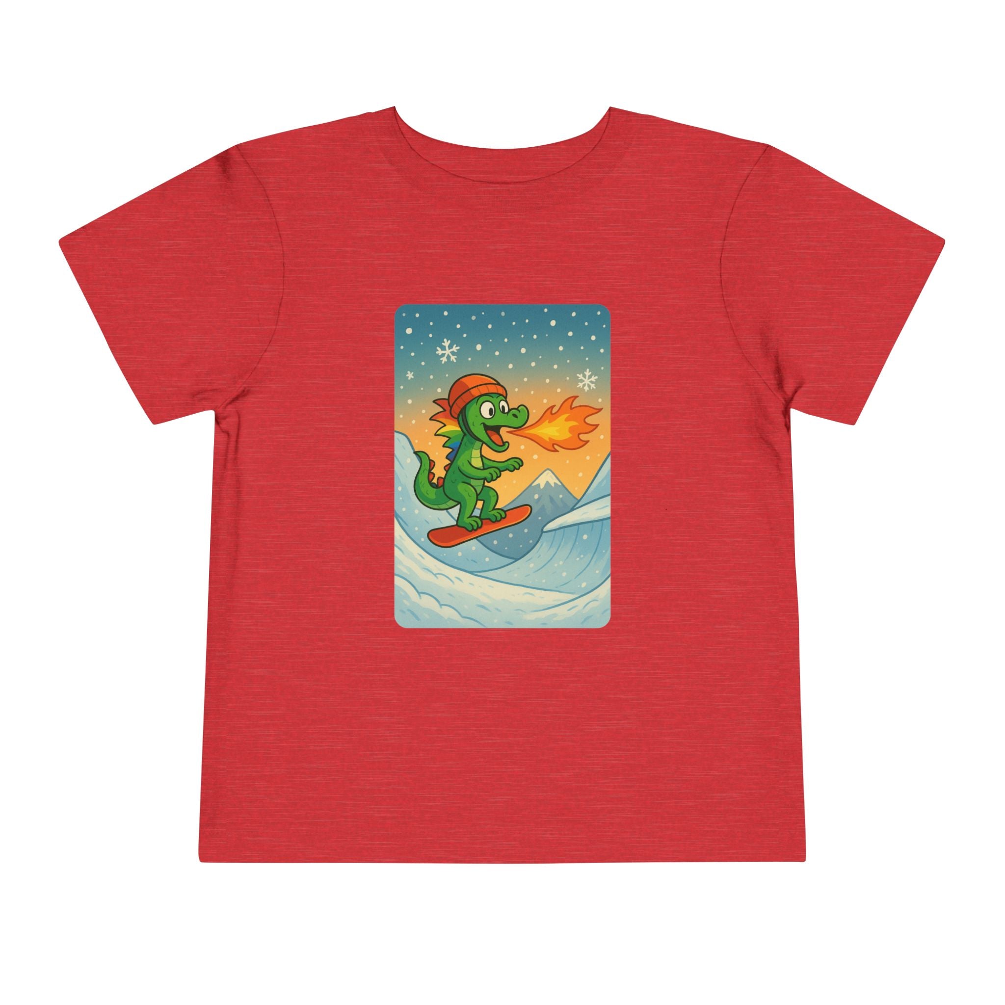 Snowboarding fire breathing dragon crushin' the slopes Tee - Toddler Short Sleeve Shirt, Fun Graphic Tee, Kid's Summer Top, Birthday Gift,