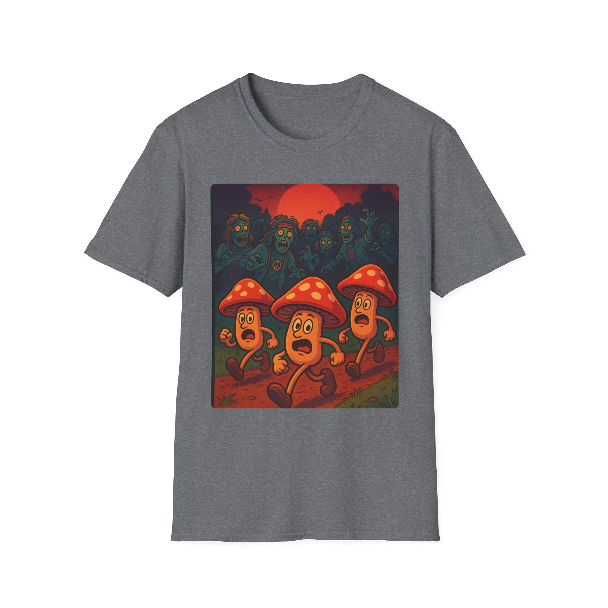 Shrooms Chased by Hippie Zombies!  Unisex Softstyle T-Shirt