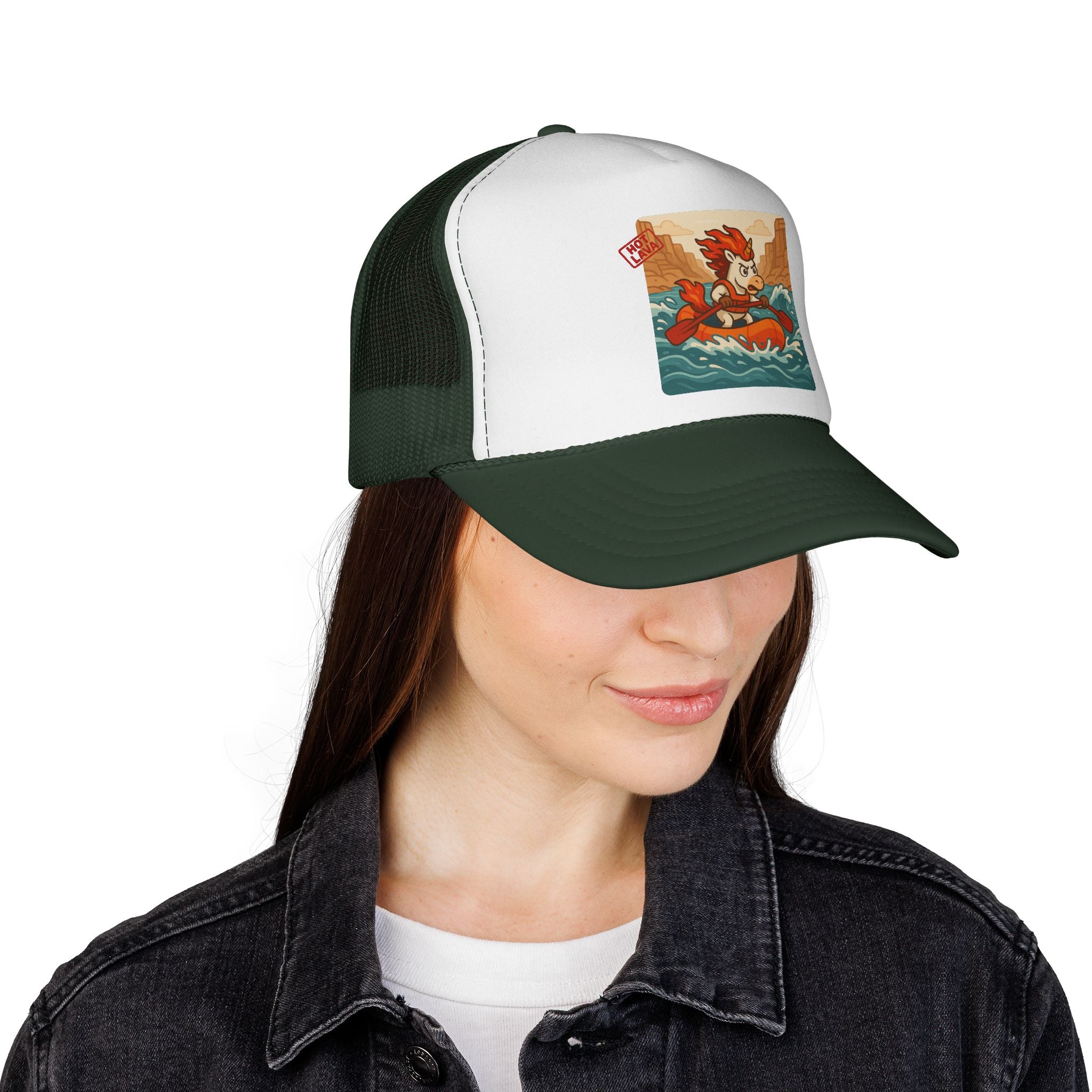 Hot Lava the Unicorn Rafting Adventure Trucker Cap - Retro River Rafting Design, Summer Hats, Outdoor Gear, Gift for Adventurers
