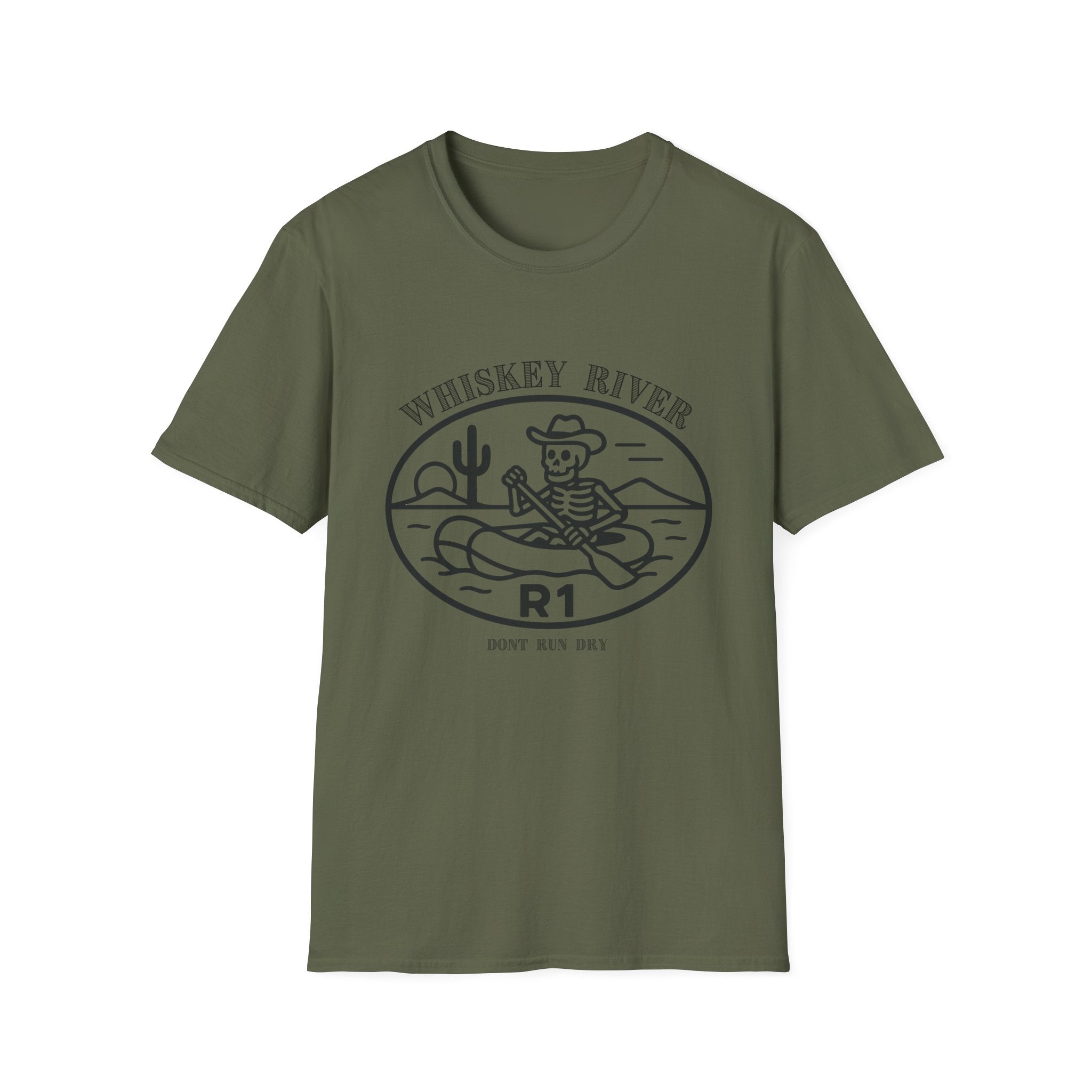 Whiskey River Skeleton Paddling T-Shirt | Western Canoe Graphic