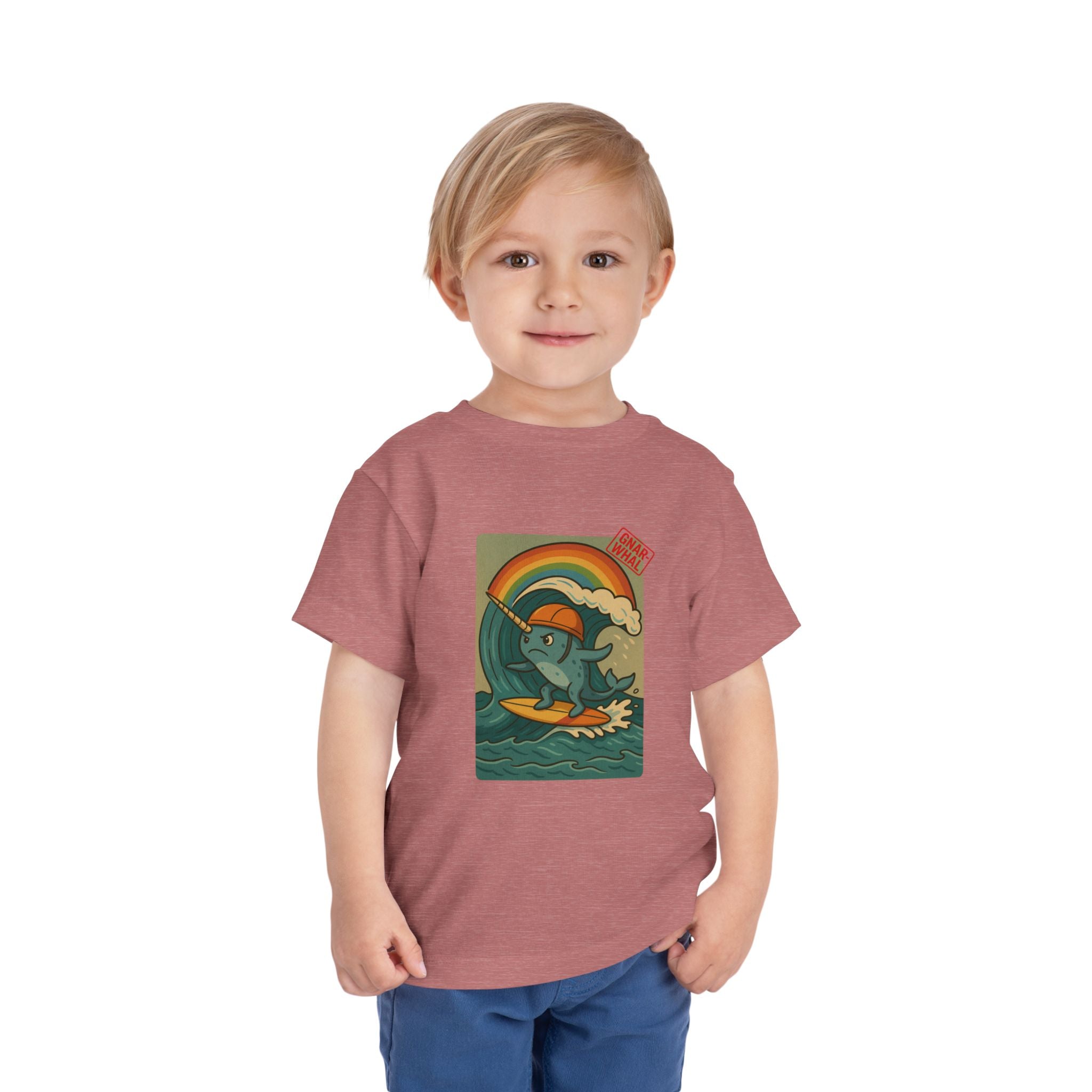 Gnar-Whal Surfing Toddler Short Sleeve Tee