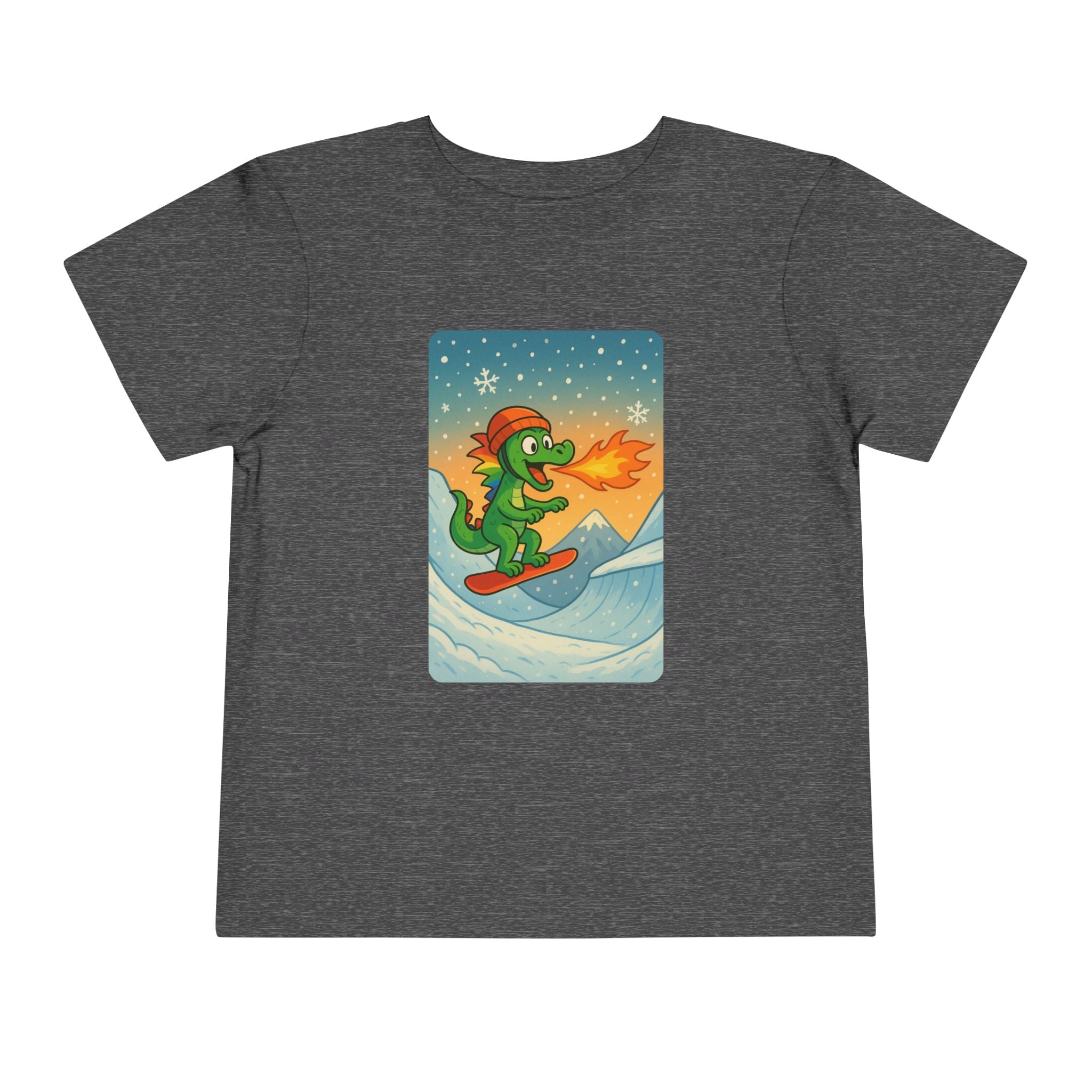 Snowboarding fire breathing dragon crushin' the slopes Tee - Toddler Short Sleeve Shirt, Fun Graphic Tee, Kid's Summer Top, Birthday Gift,