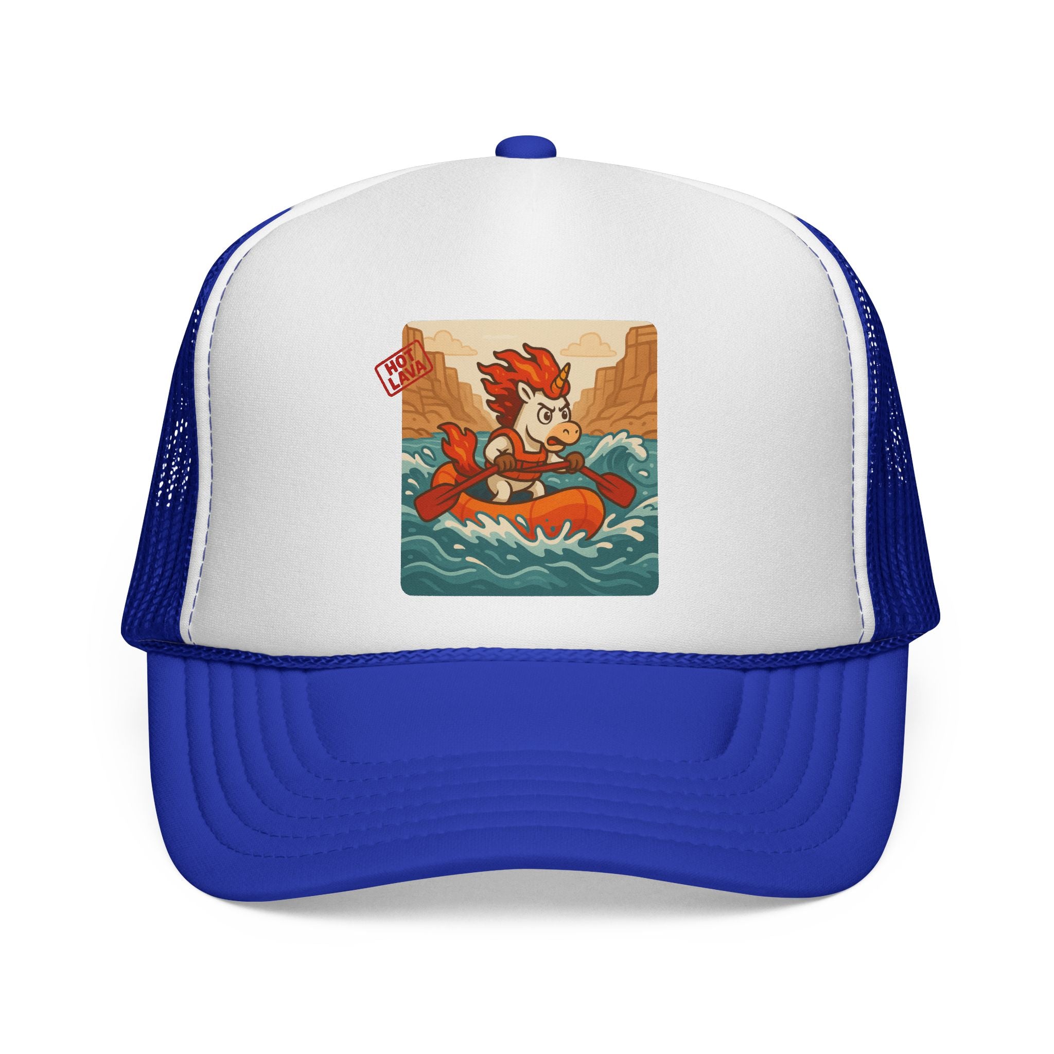 Hot Lava the Unicorn Rafting Adventure Trucker Cap - Retro River Rafting Design, Summer Hats, Outdoor Gear, Gift for Adventurers