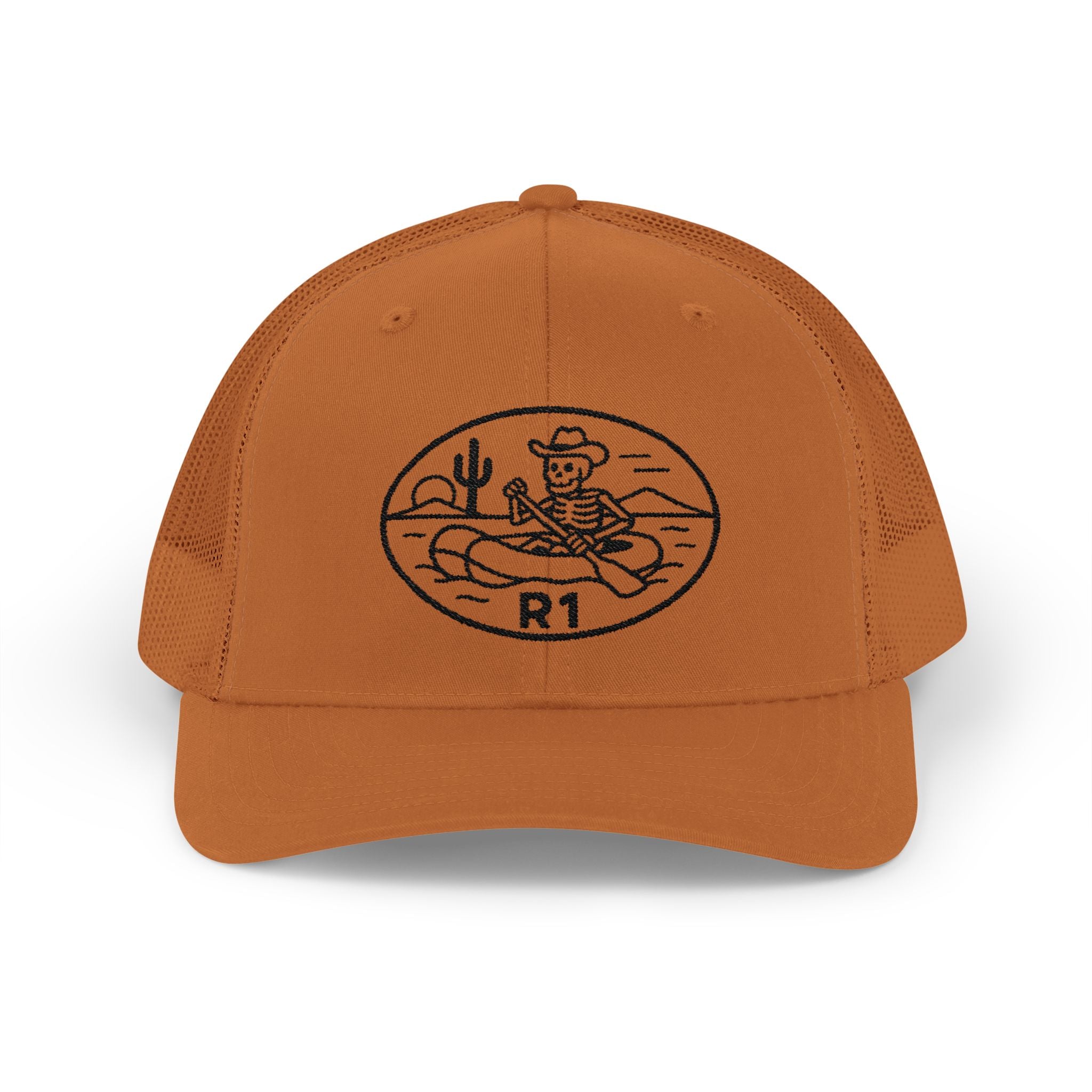 R1 Rafting Cowboy Desert Sketch Snapback, Trucker Cap | Embroidered R1 Logo